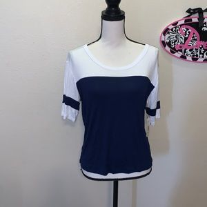 NWT Justify blue white cropped baseball tee short sleeve shirt
